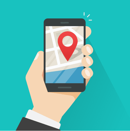 location search illustration on mobile phone; Blog: optimize google my business